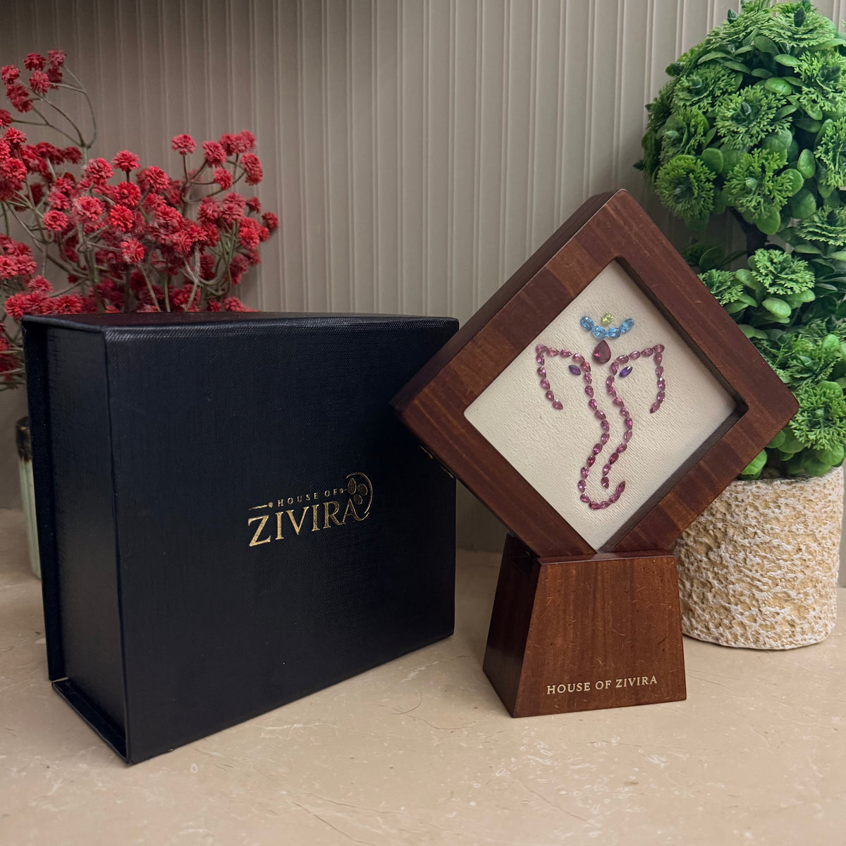 Ganesh Showpiece in Natural Gemstones, Front Facing