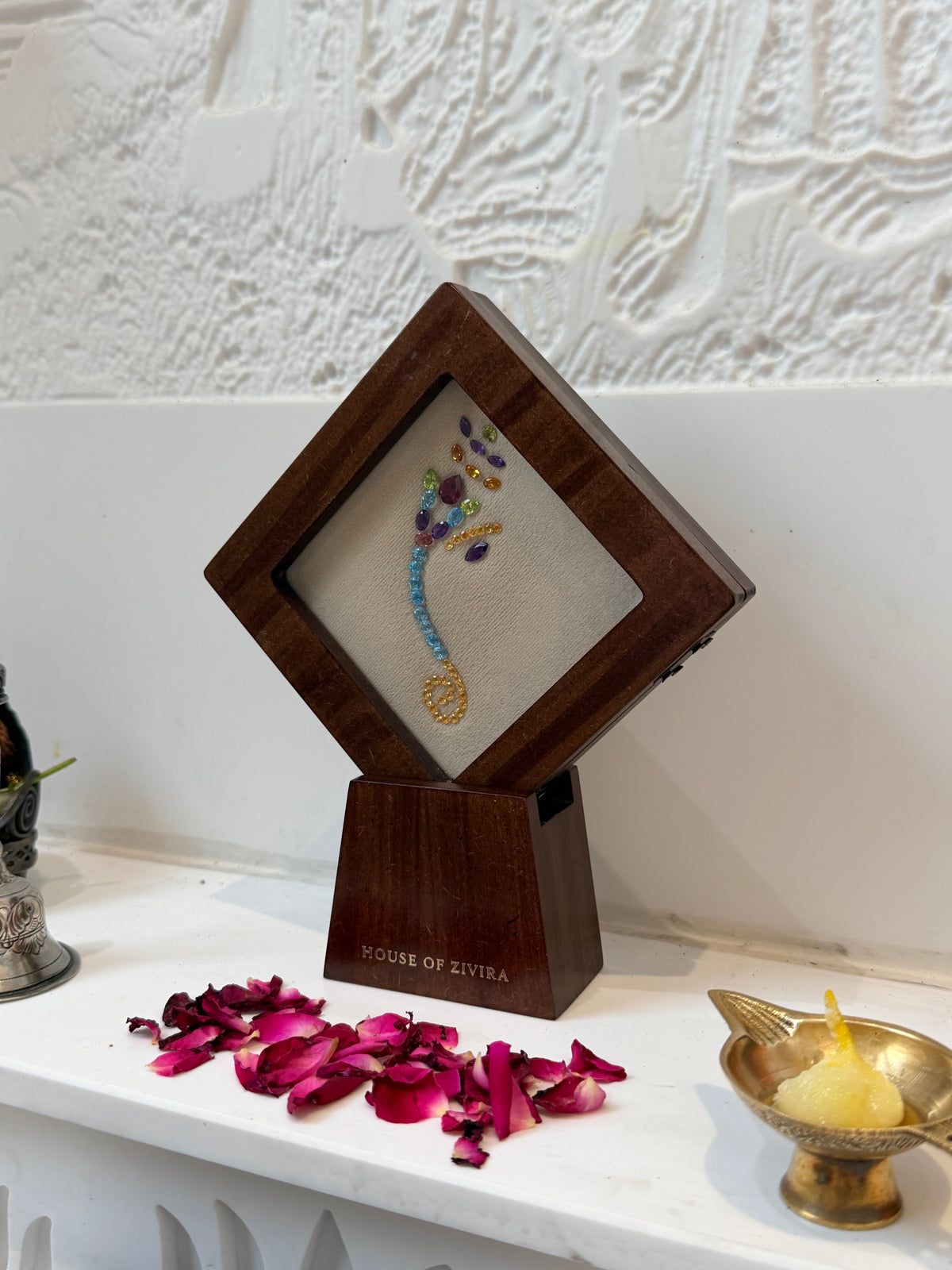 Ganesh Showpiece in Natural Gemstones, Side Profile