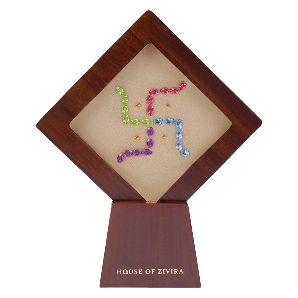 Swastik Showpiece in Natural Gemstones
